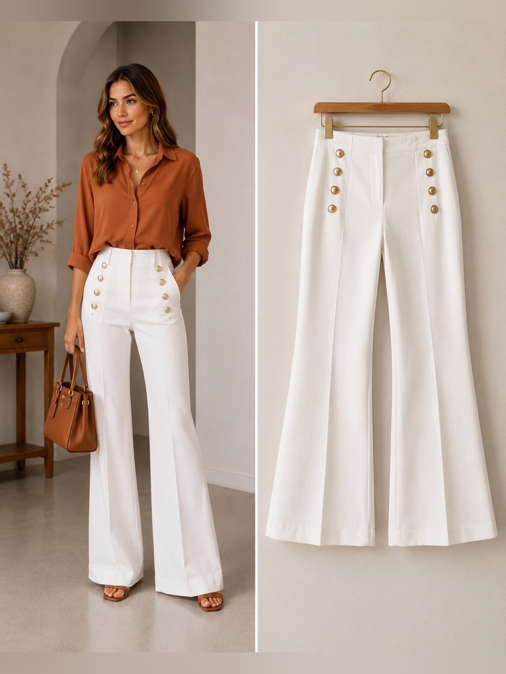 Derek Lam 10 Crosby Robertson Flare Trousers sailor pants Off White NWT Size 4